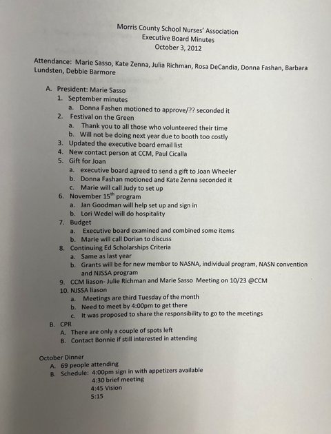 October 12 Meeting Minutes